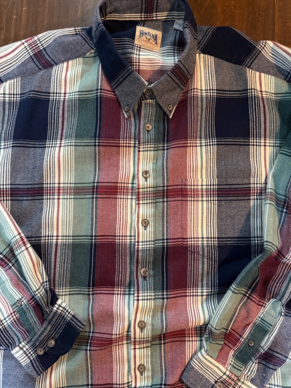 VTG Himalaya Outfitters Burgundy & Navy Plaid Button-Up Flannel - 4XLT